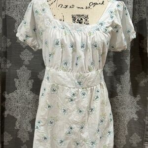 Vintage Lemon Kiss Babydoll White Floral Short Sleeve Top